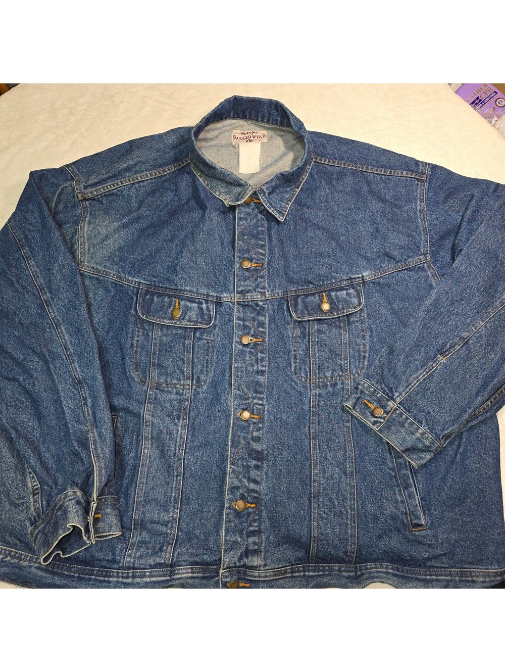 Vintage Wrangler Rugged Wear Denim Jacket Mens 3XL Unlined Blue Trucker 90s Big